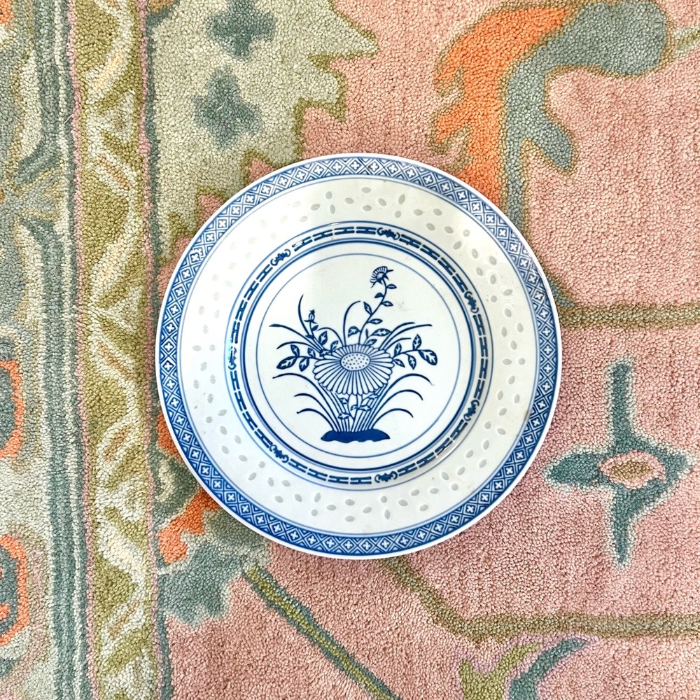 Blue and White Floral Porcelain Plate